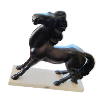 Sculpture Horse Reared Black & White Charles Lemanceau / Saint-Clément