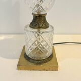 Large Albret crystal lamp in brass and neoclassical opaline glass globe
