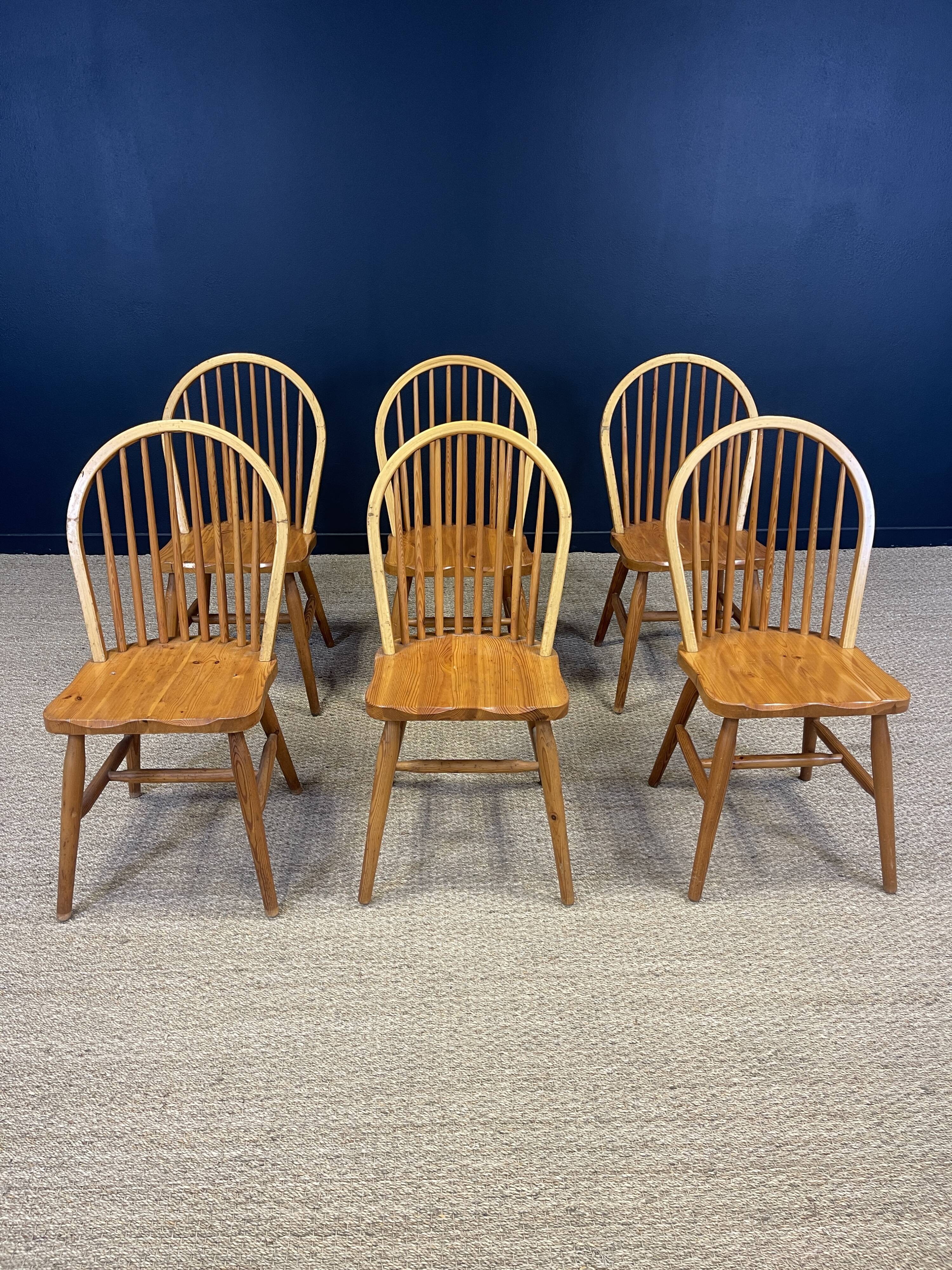 Set of 6 solid pine chairs from the 80s