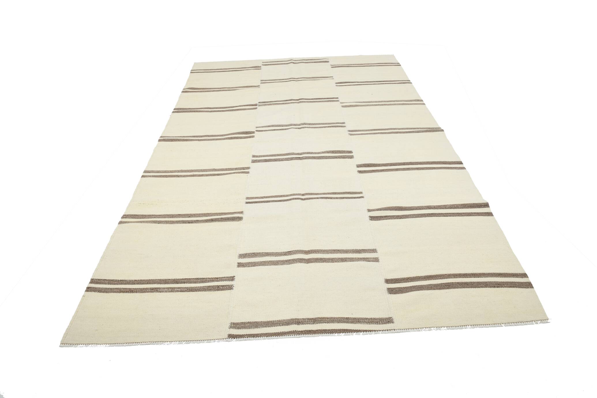 6x9 Cream & Brown Contemporary Vintage Kilim Rug, 184x282Cm