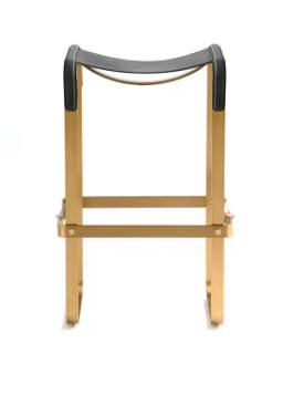 Tabouret de bar classique contemporain finition métallique en laiton vieilli et cuir noir