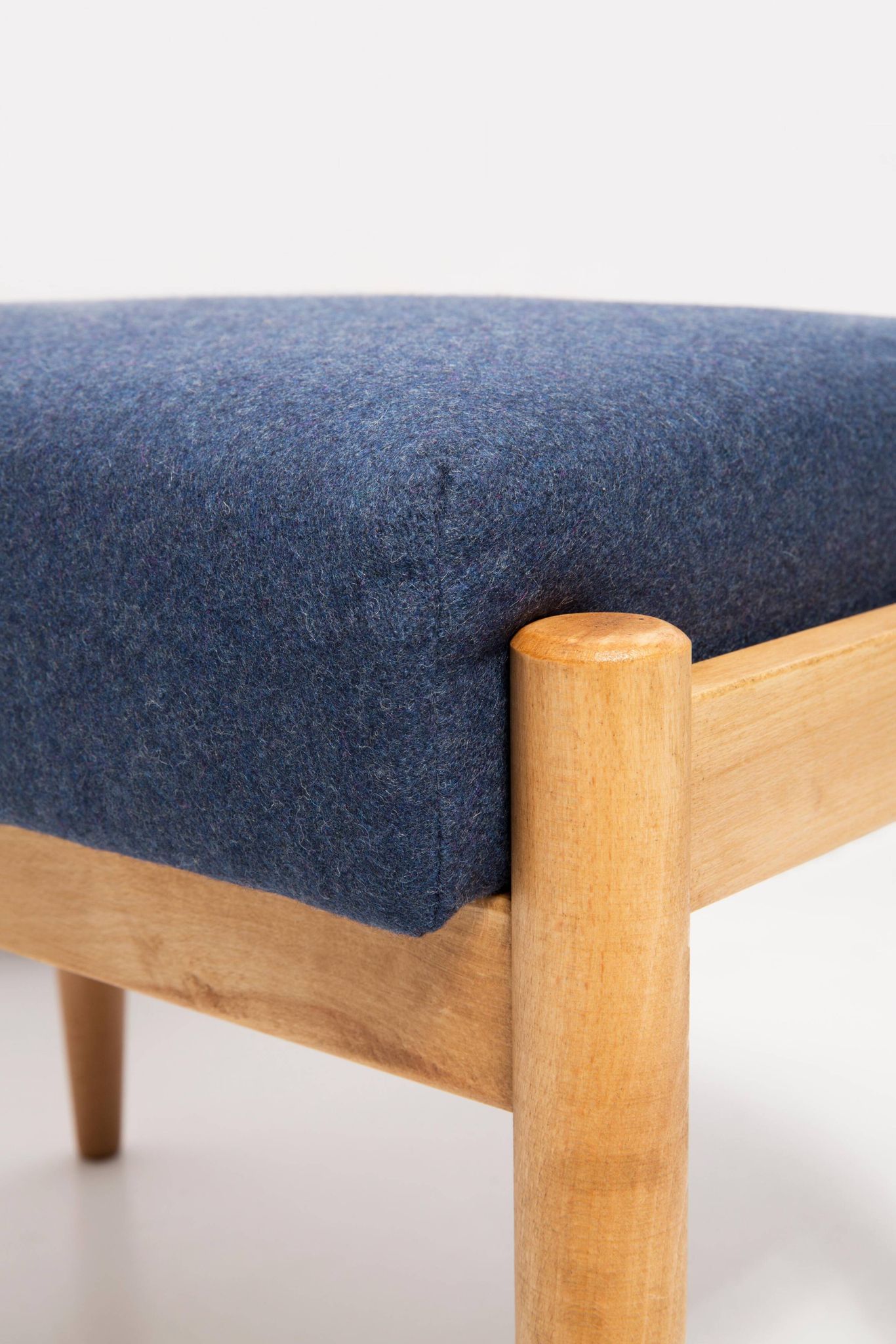 Pair of vintage navy blue wool stools from the mid-20th century, Edmund Homa, 1960s.