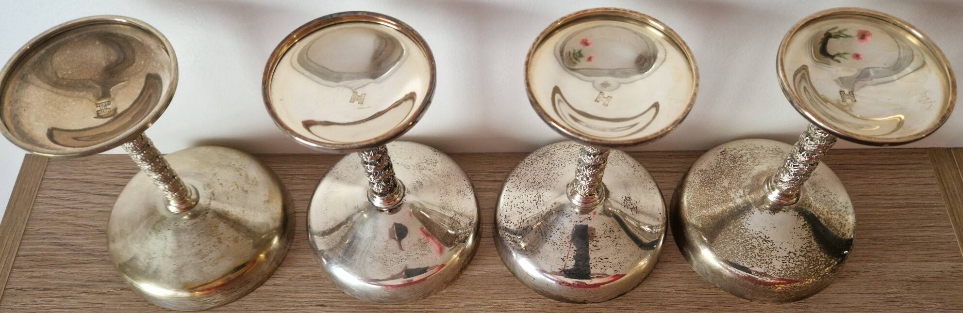 Set of 4 vintage silver dessert bowls – Made in Spain – 1960s