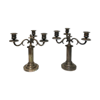 Pair of silver metal candle holders, 1950