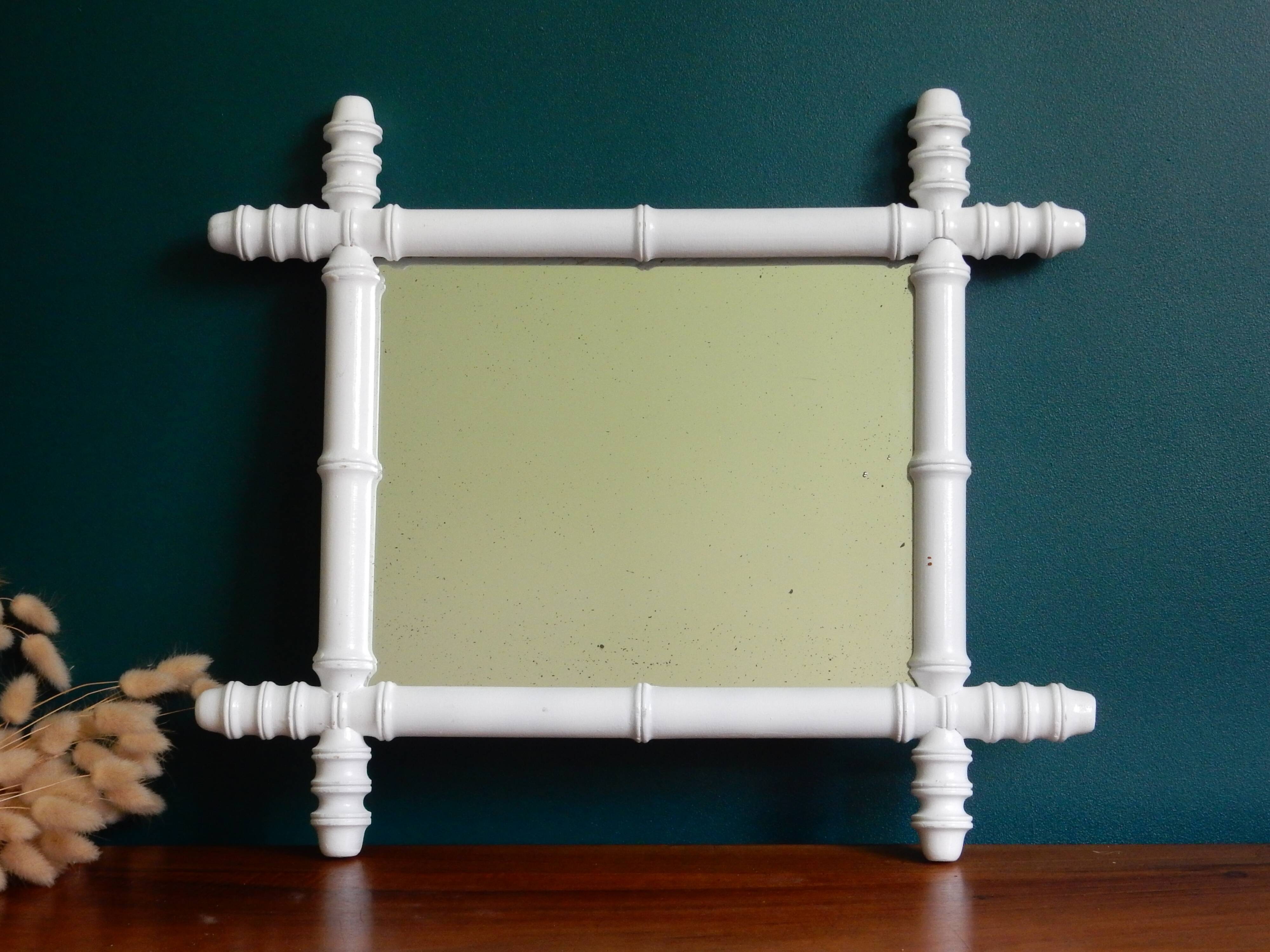 Bamboo mirror in wood turned white  46x40cm