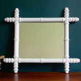 Bamboo mirror in wood turned white  46x40cm