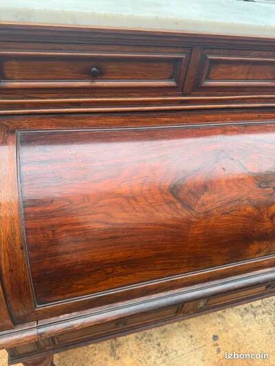 Secretary cylinder Mahogany white marble (Louis XVI style)