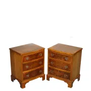 Nightstands in Walnut Burl with Drawers, Set of 2