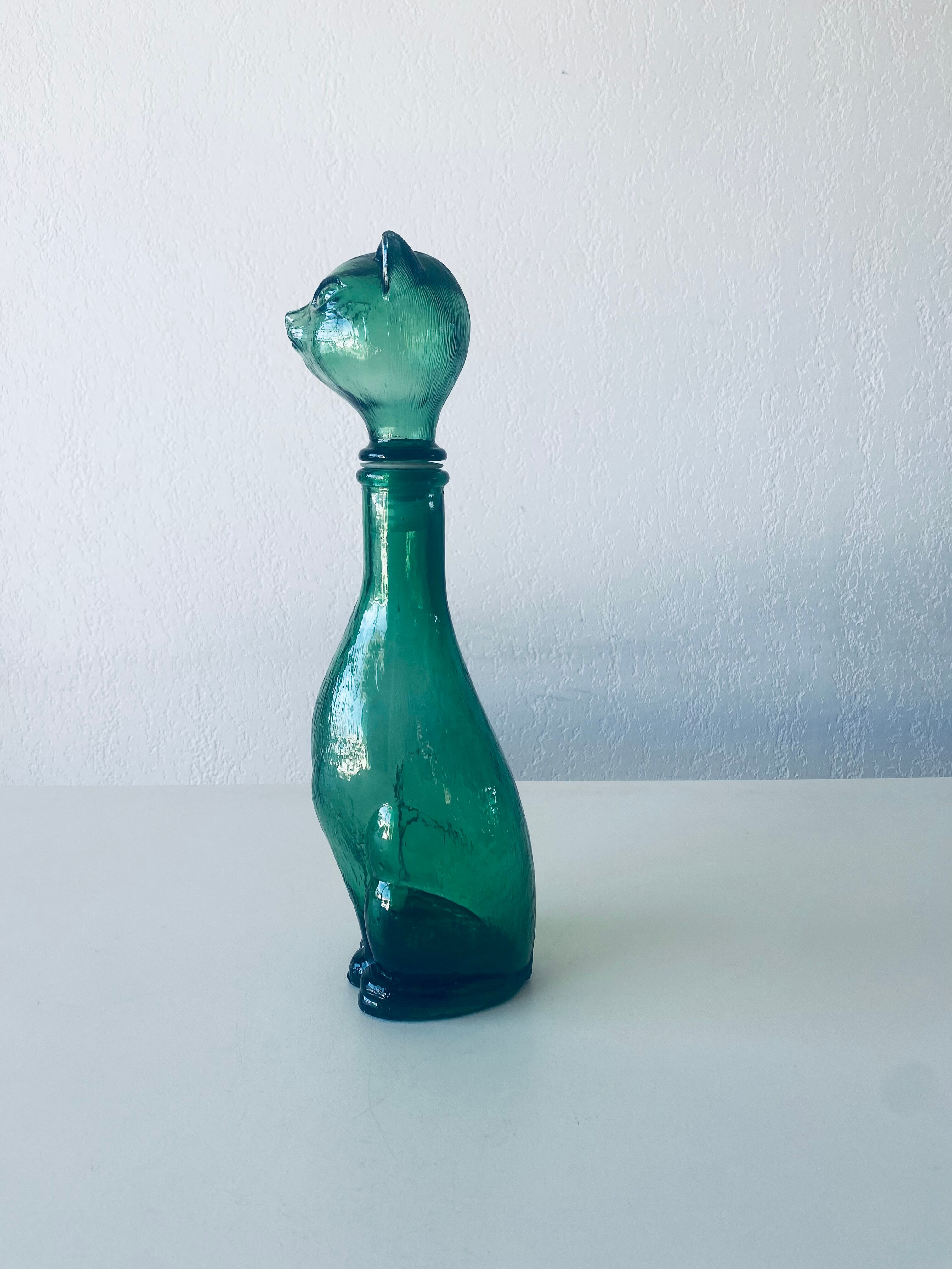 Vintage glass decanter in cat shape