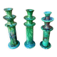 3 Tamegroute candle holders in green glazed ceramic from Morocco.