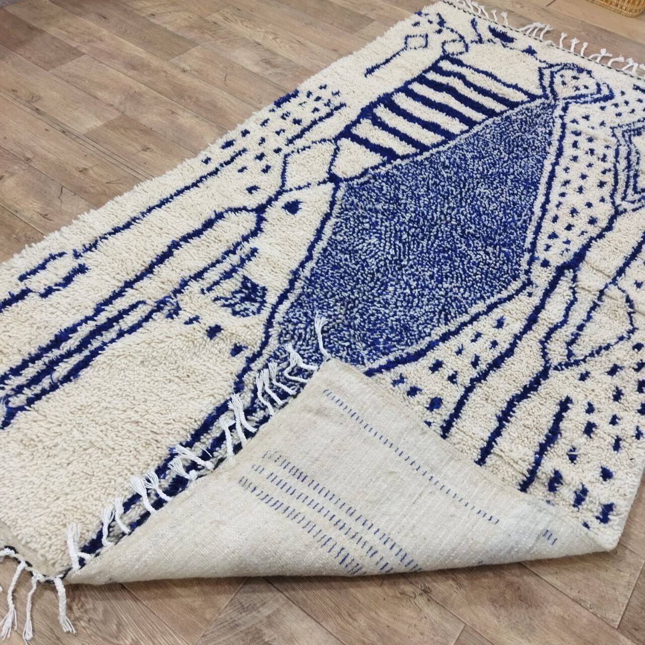 Vintage Azilal rug 264x150 cm - Blue geometric patterns