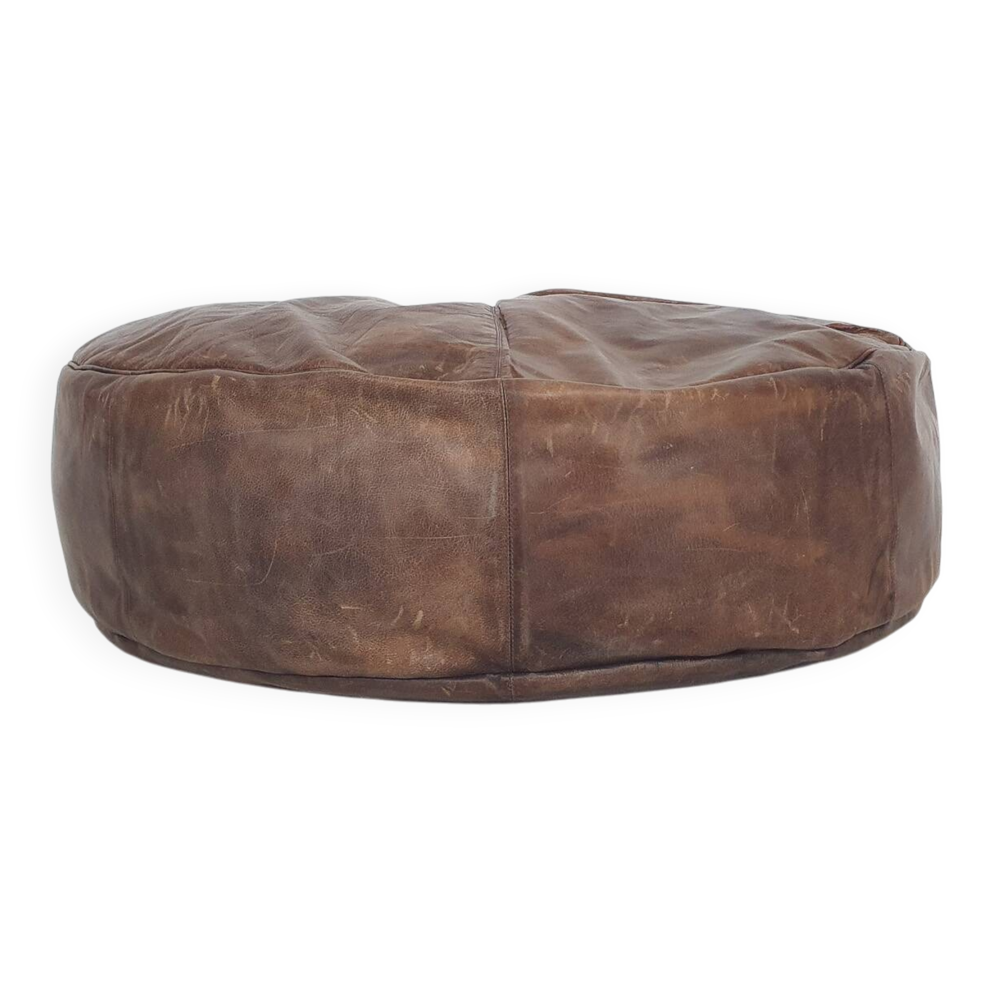 Large vintage round leather ottoman, The Netherlands