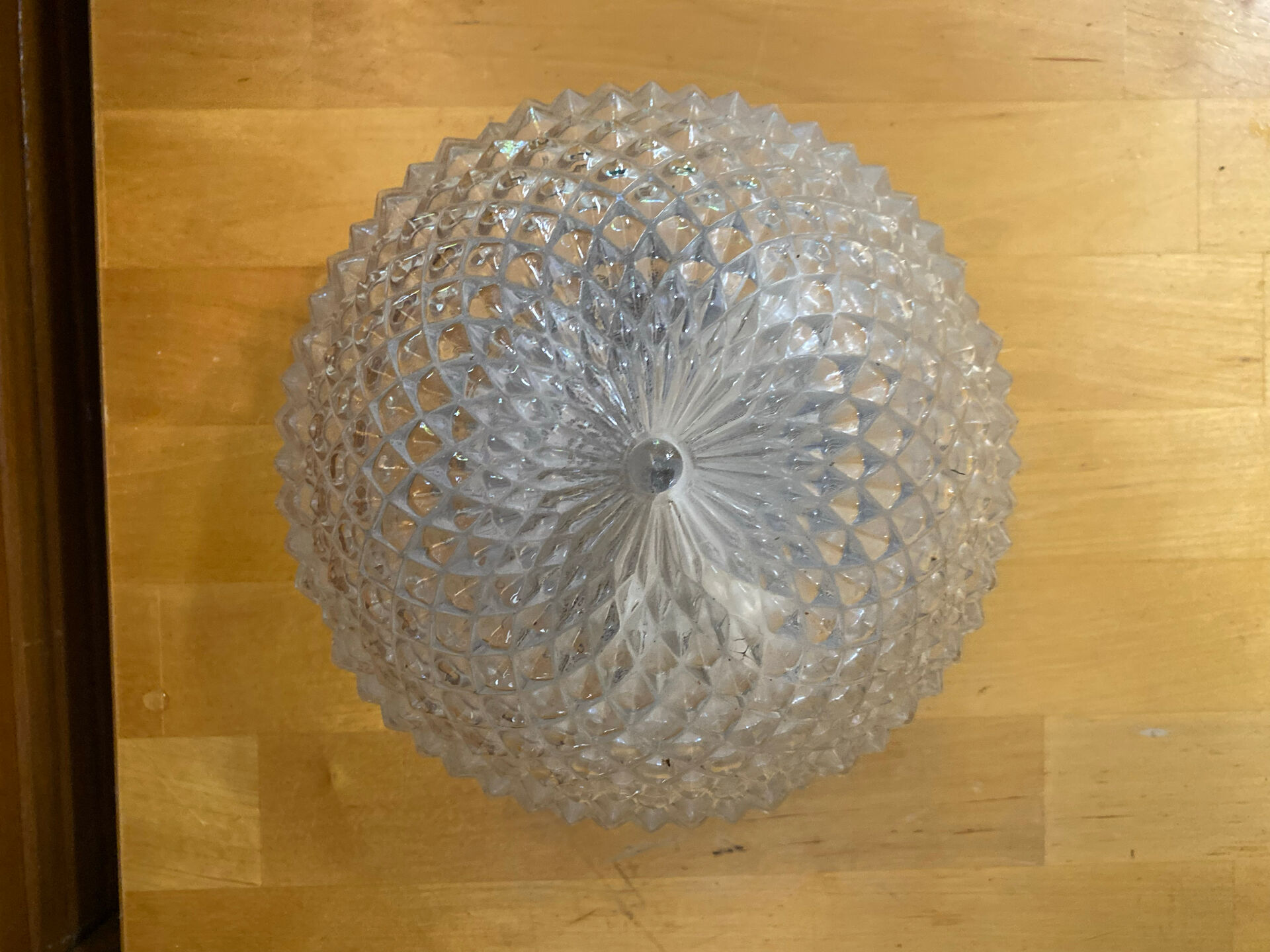 Vintage White Metal Support + Moulded Glass Ceiling Light Fixture