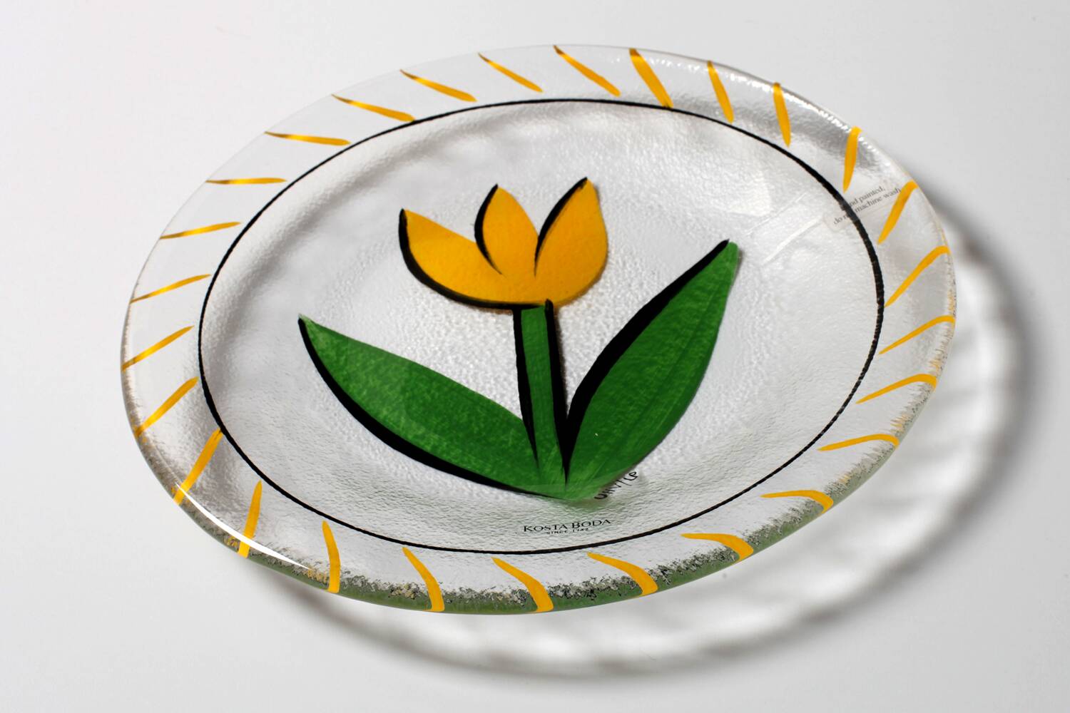 Kosta Boda Vintage Glass Plate: Yellow Tulip Design, Ulrica Hydman Vallien