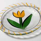 Kosta Boda Vintage Glass Plate: Yellow Tulip Design, Ulrica Hydman Vallien