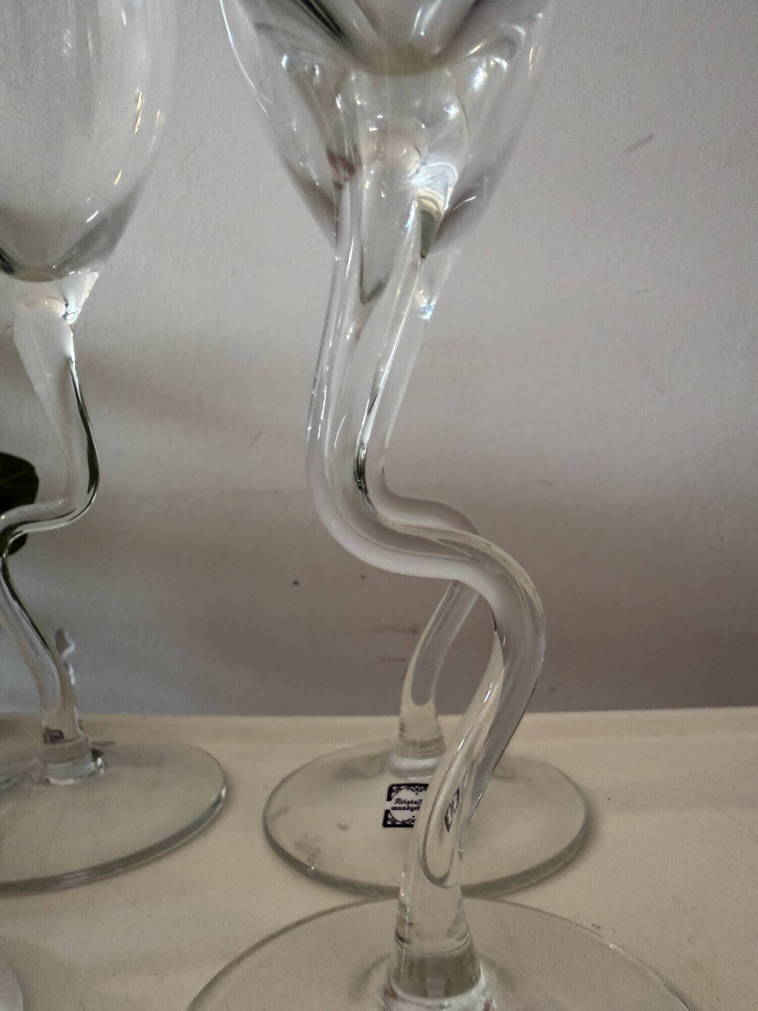 1980s Crystal Wine Glasses Wavy/Zigzag Stem