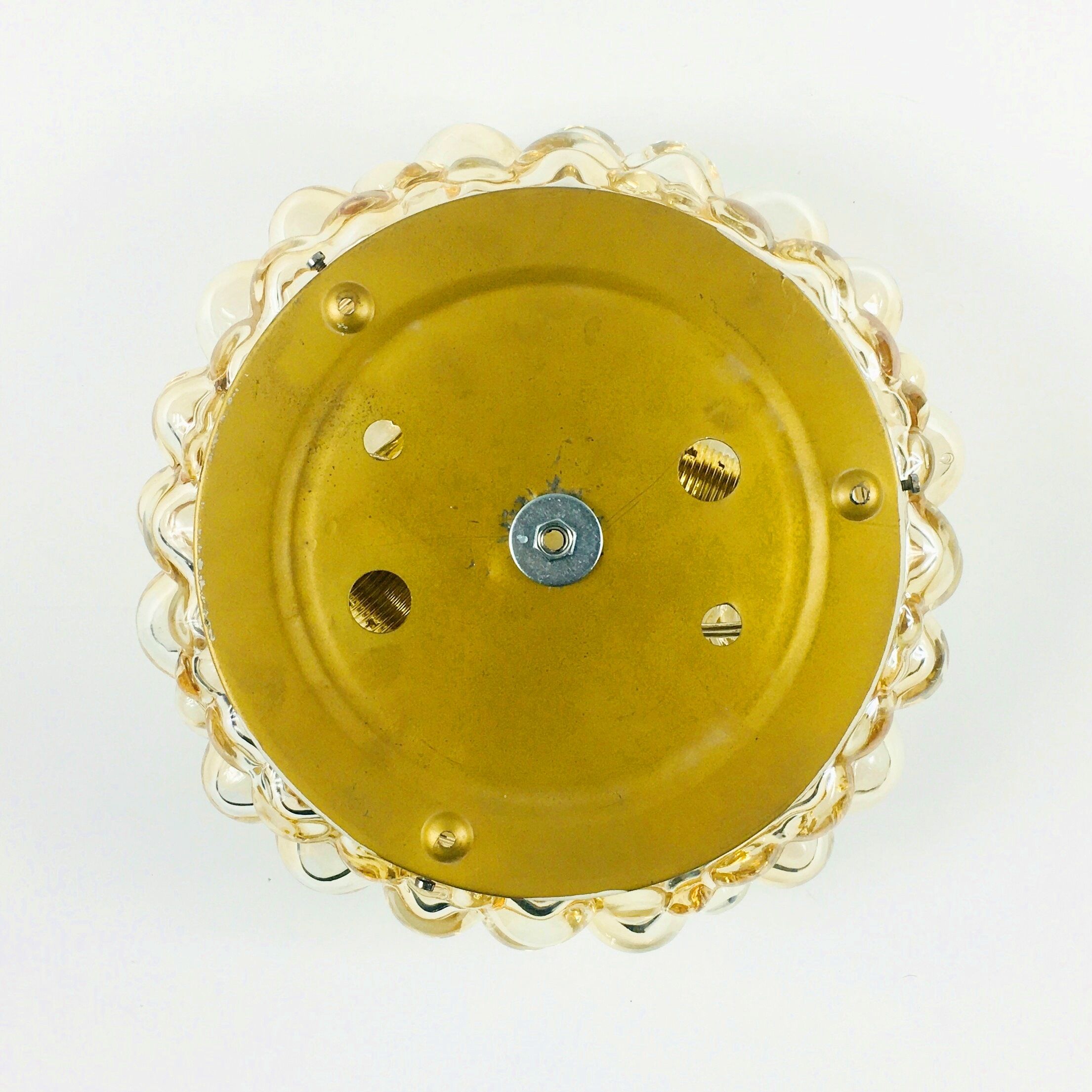 Amber bubble glass flush mount by helena tynell for limburg, germany, 1970s