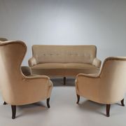 Ensemble de 2 fauteuils et canapé design du milieu du siècle, velours, années 1950