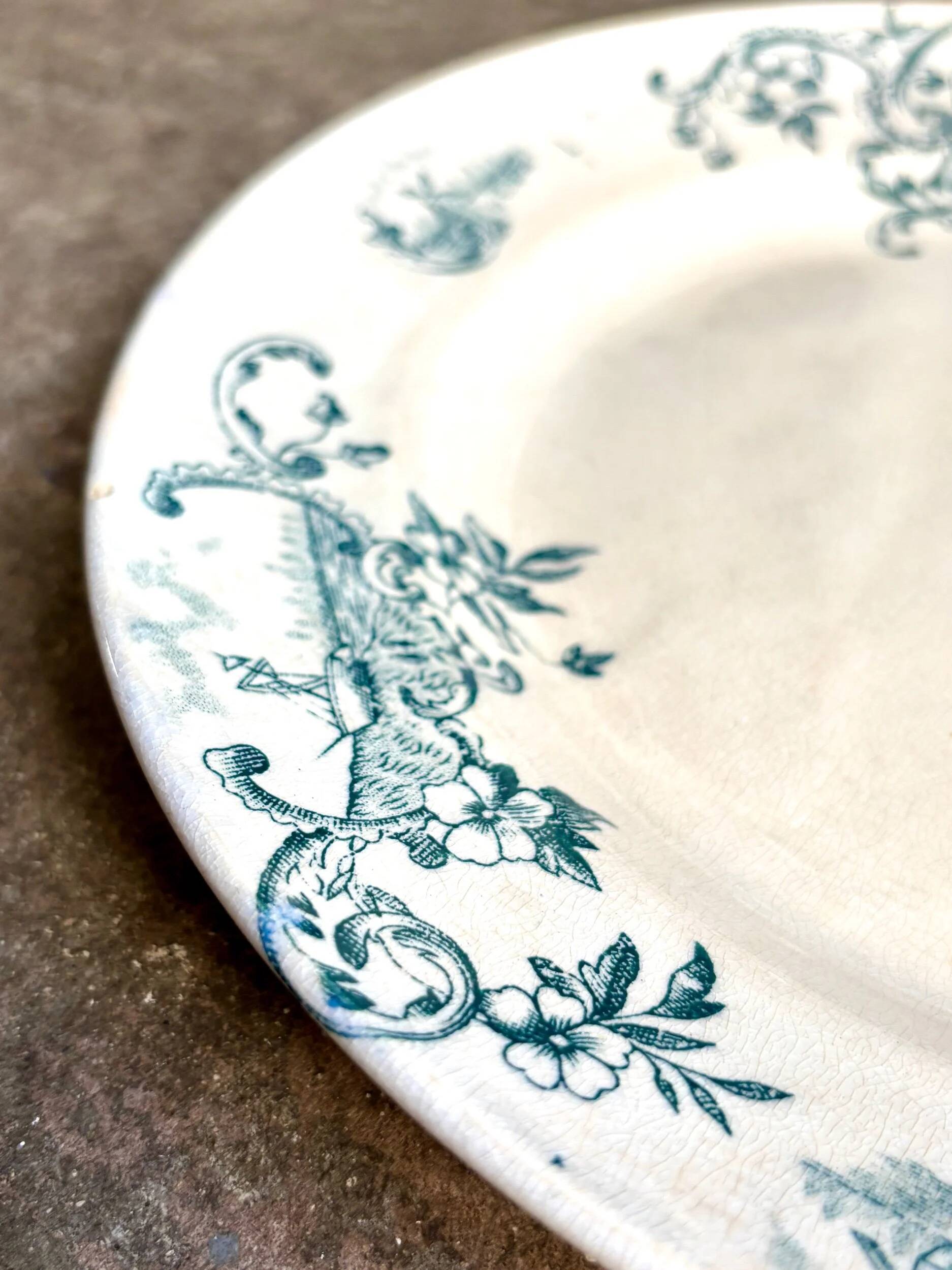 Round blue ironstone dish