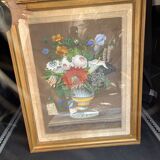 “Bouquet of flowers” still life painting in Neo Classical style, gouache on paper, ca 1830