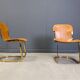 Vintage brass and cognac leather dining chairs by Willy Rizzo for Cidue set of 4