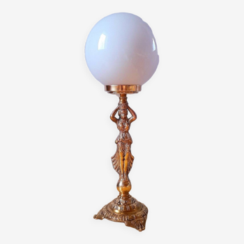 Art deco lamp in opaline and brass