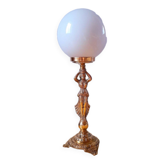 Art deco lamp in opaline and brass
