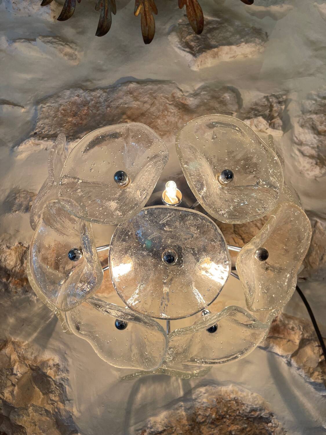 Murano floral wall lamp with chrome, Italy 1990s