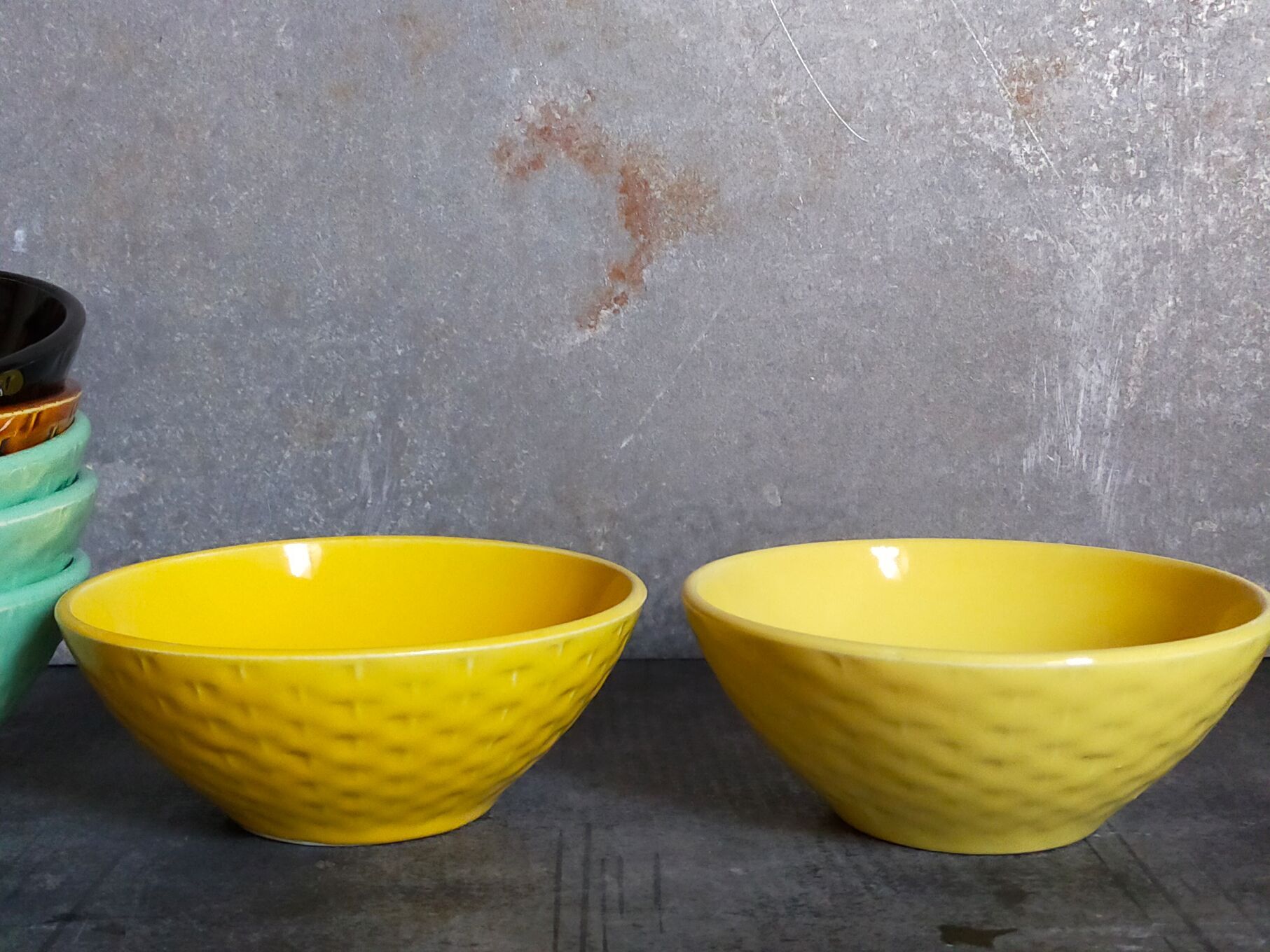 Seven vintage slip ceramic bowls