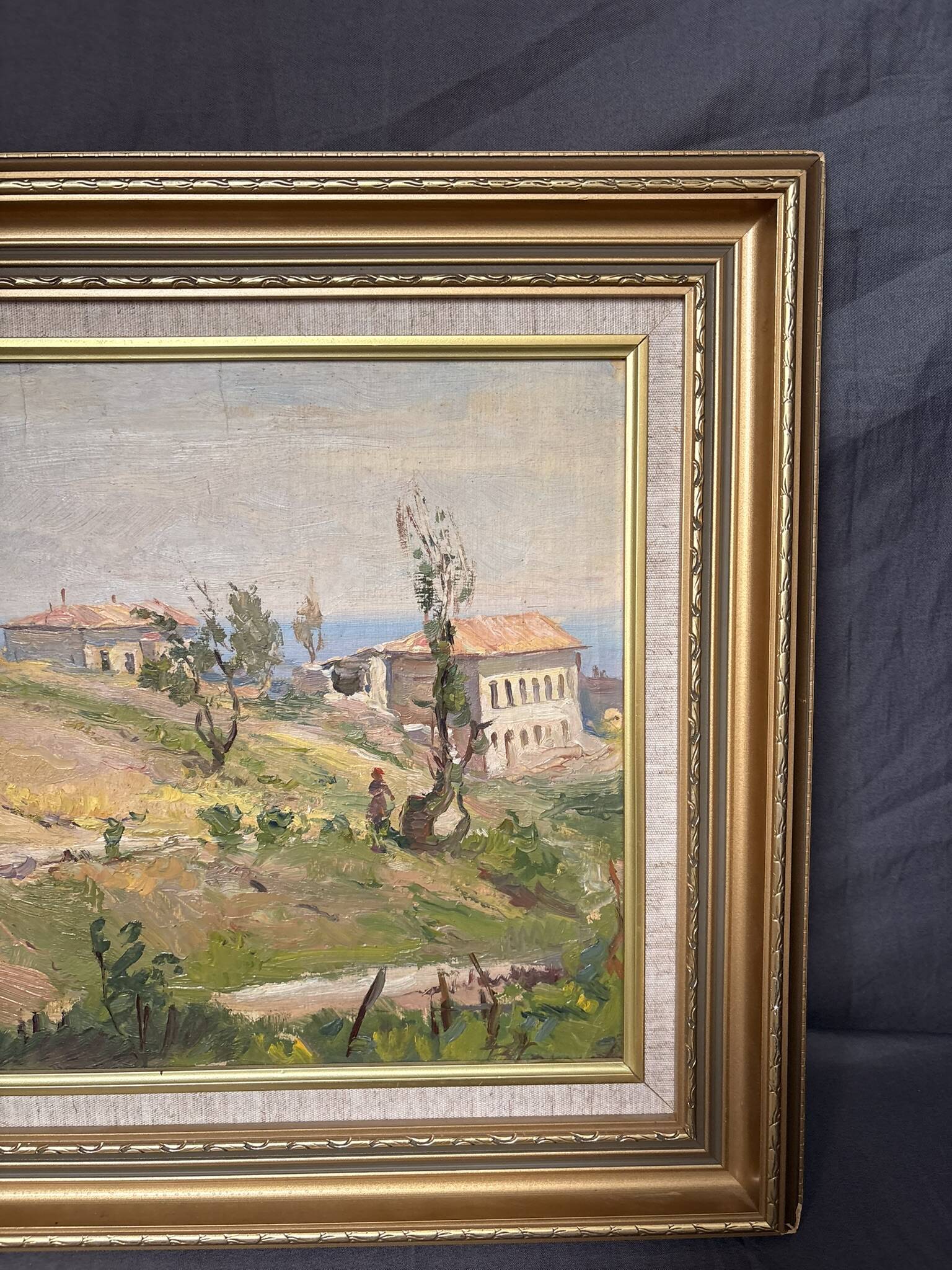 Old Oil Painting on Cardboard Landscape Provence Italy Mediterranean Caucasus So