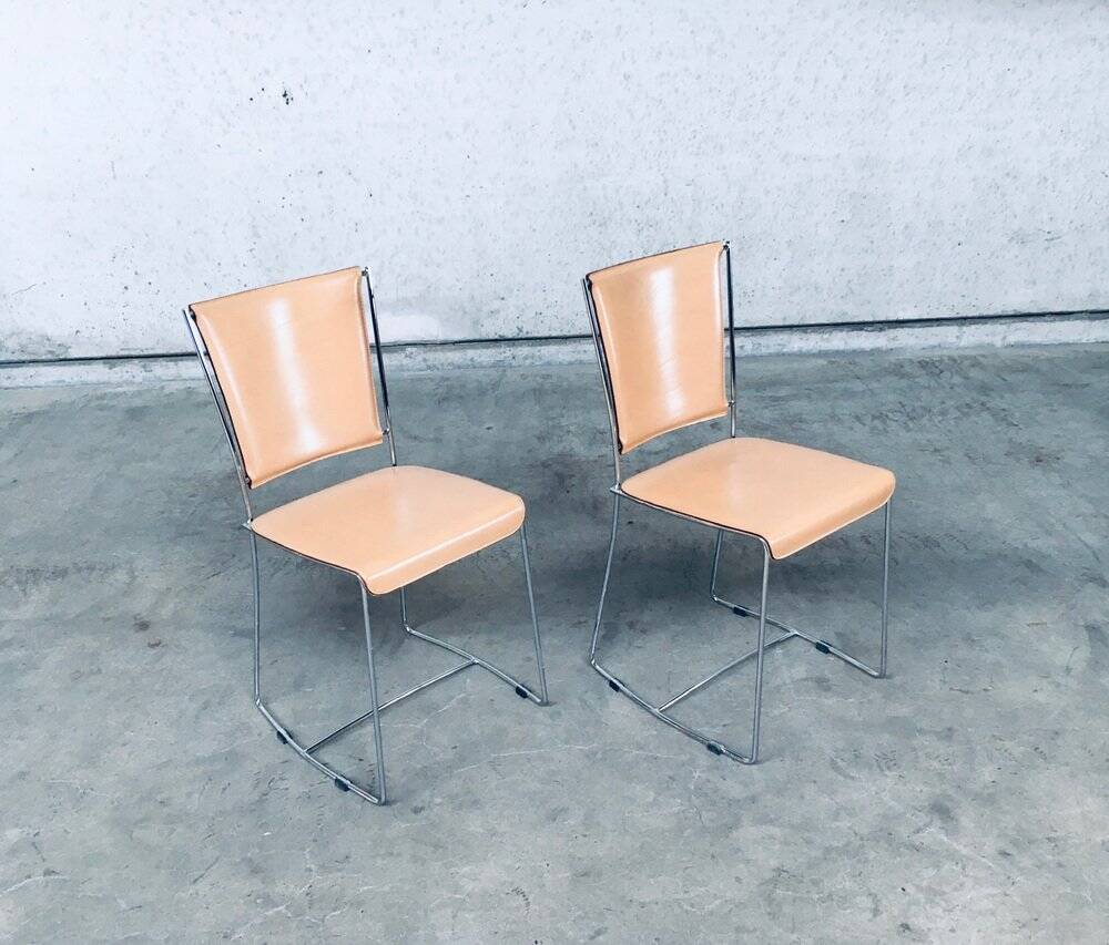 Set of Postmodern Italian Design Leather Dining Chairs by Segis, 1990s