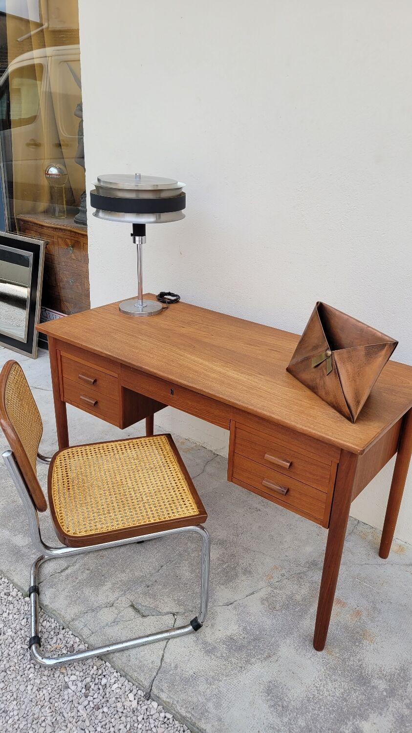 Danish Scandinavian desk in vintage teak 5 drawers, 1950s