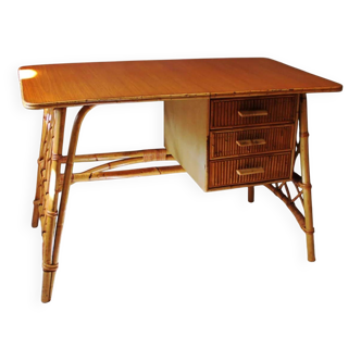 Bureau en rotin et bambou vintage