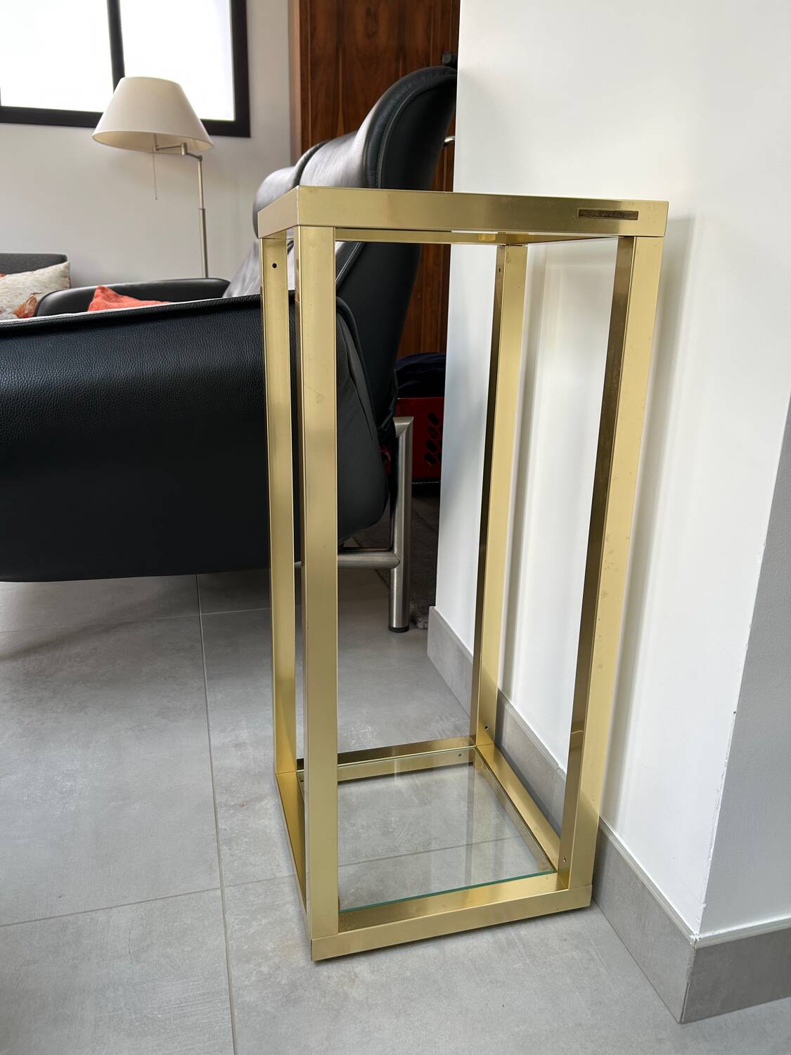 Console laiton et verre 1970 signée Pierre Vandel Paris