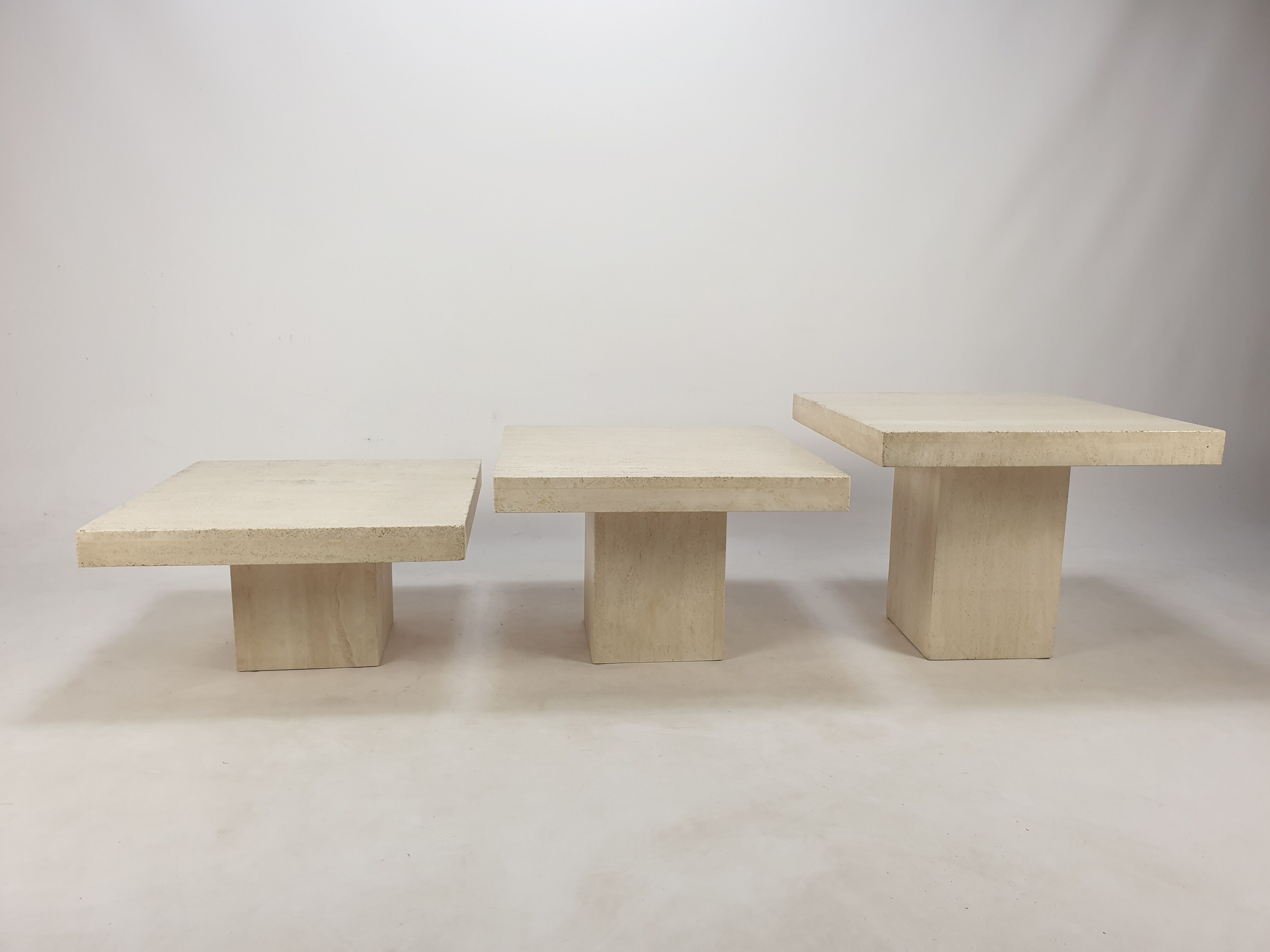 Set of 3 Italian Travertine Coffee Tables, 1980s