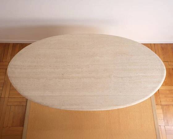 Oblong travertine dining table