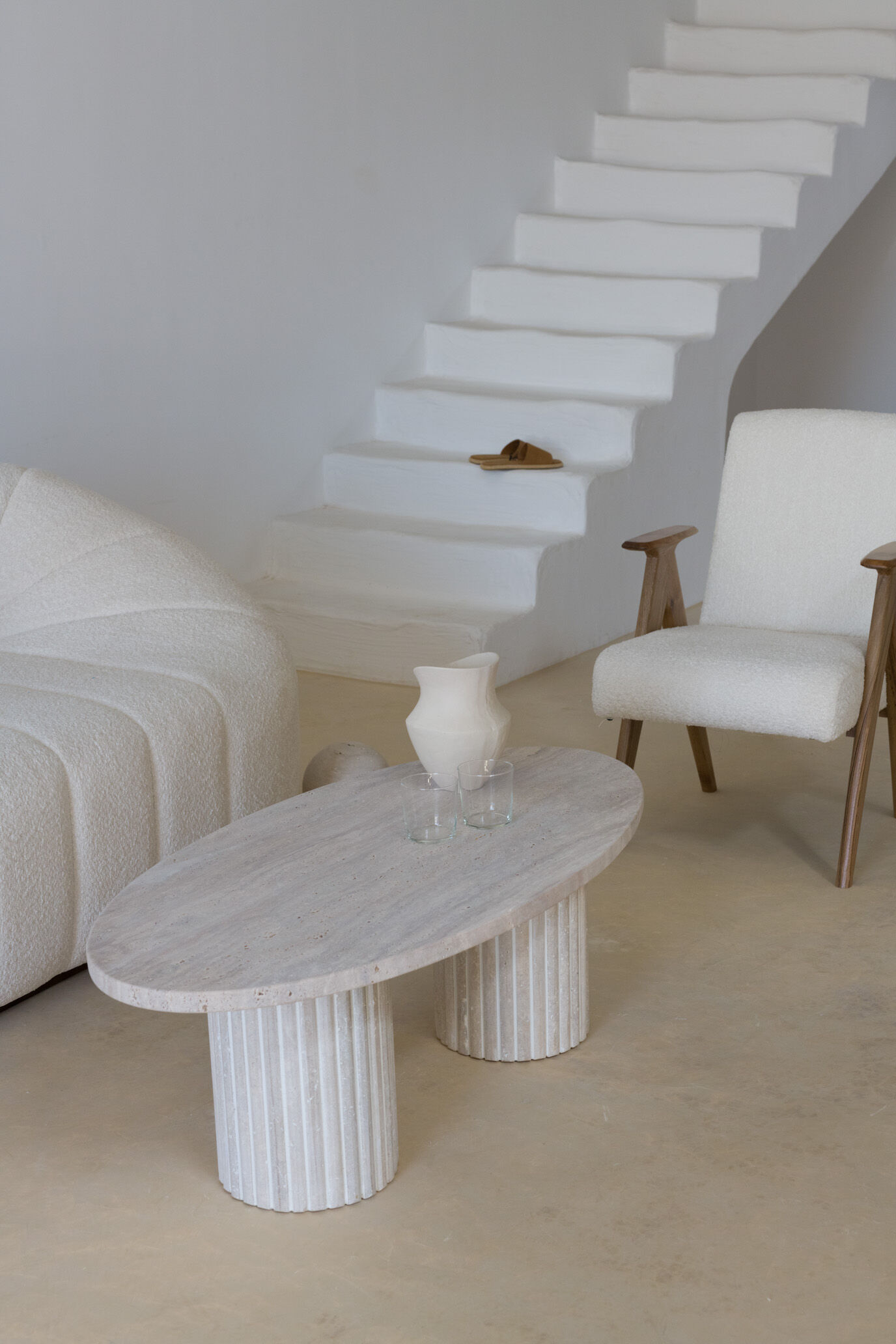 Calypso oval coffee table - natural travertine