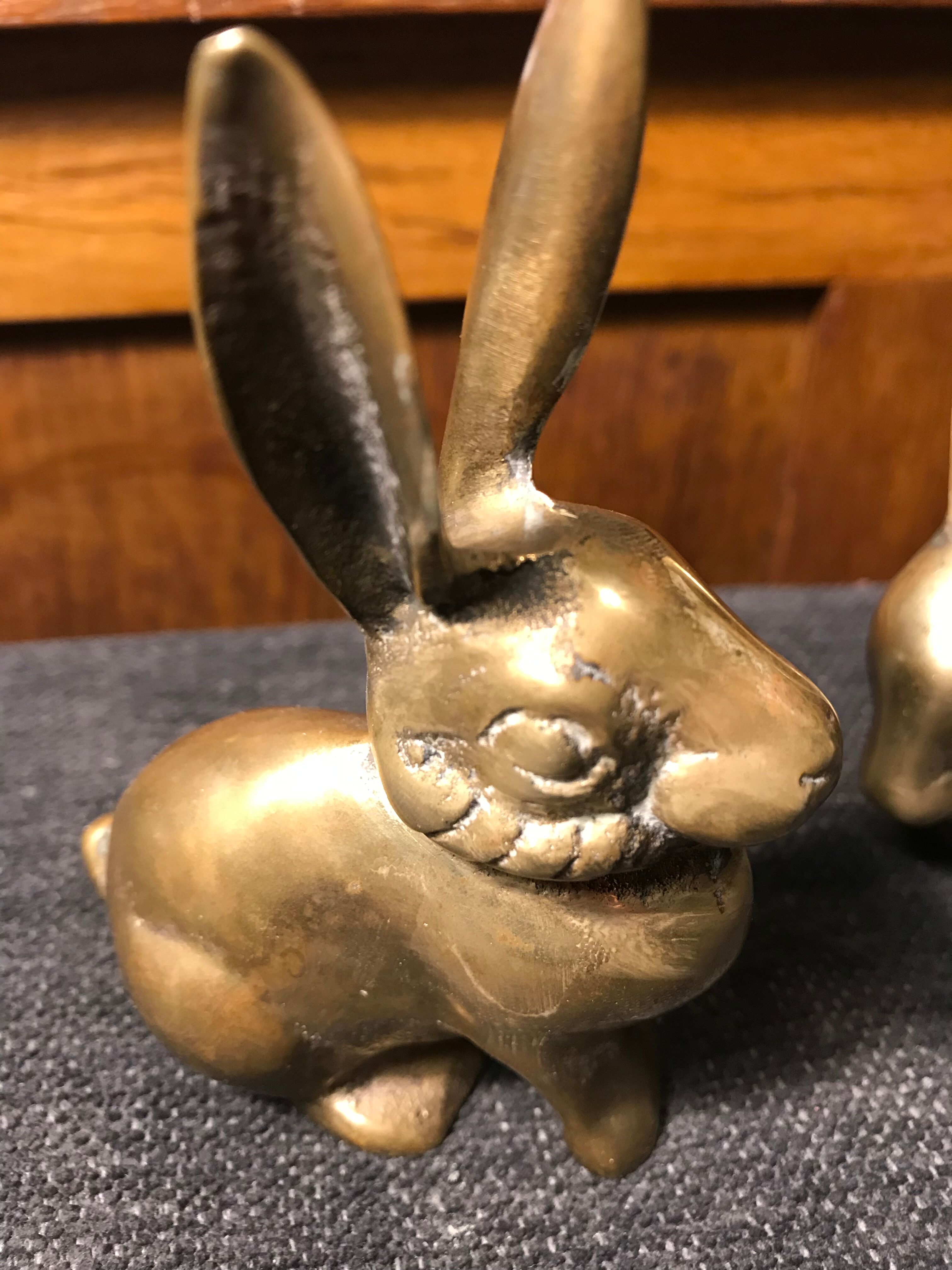 Pair of brass rabbits