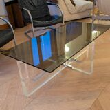 Table basse 1970 Michel Dumas Verre fumé et Plexiglass