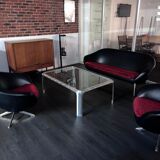 Egg sofa from the 60s in black skai and red seat in velvet fabric