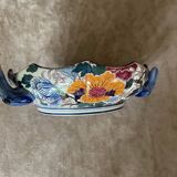Melonnière dish in earthenware stamped Gien with blue handles and peonies TB Condition