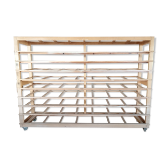 Etagère clayette d'atelier bois massif su roues