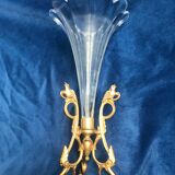 Vase cornet en cristal et bronze XIX eme