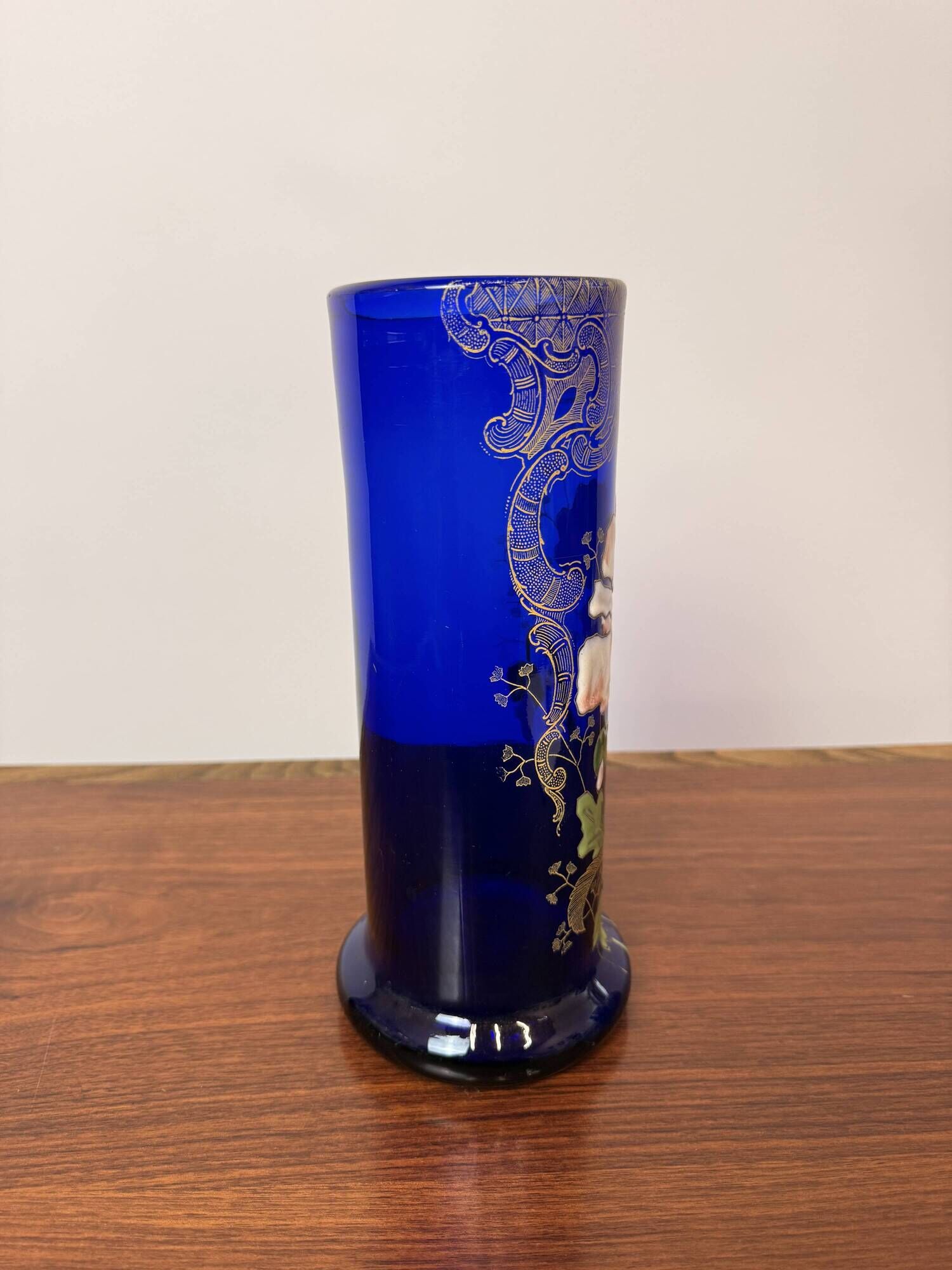 Antique Legras vase – Cobalt blue glass with floral gold enamel – Art Nouveau