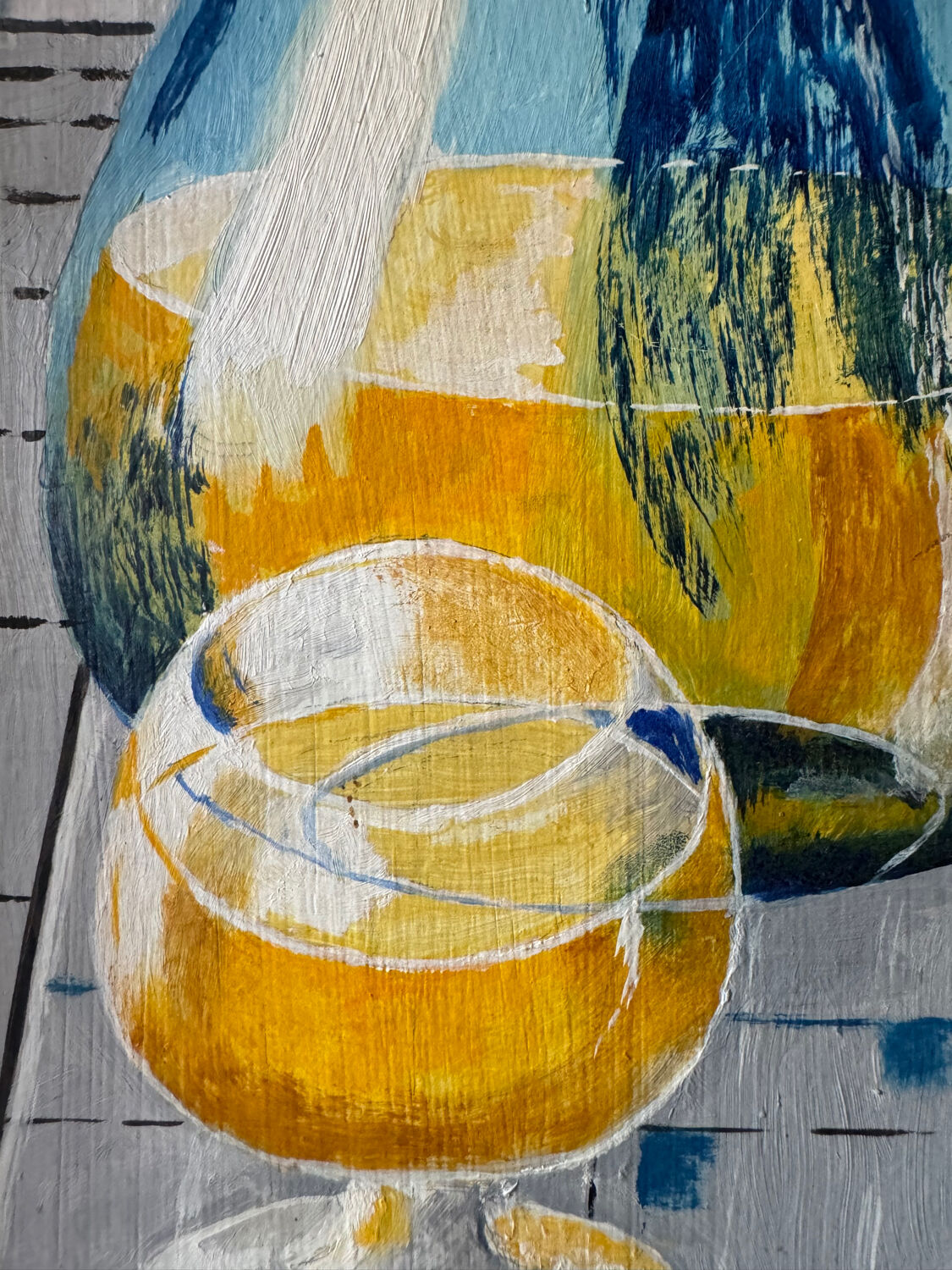 Blue yellow still life painting