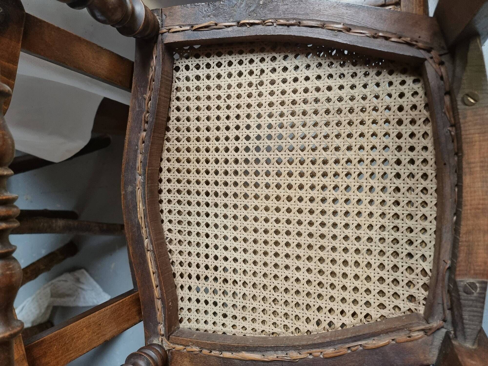 Set of 4 antique dining chairs with caned seats, beech, France, circa 1900–1920.
