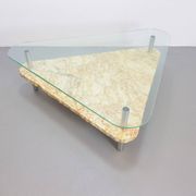 Brutalist Triangle Coffee Table in Marble and Stainless Steel, 1970s