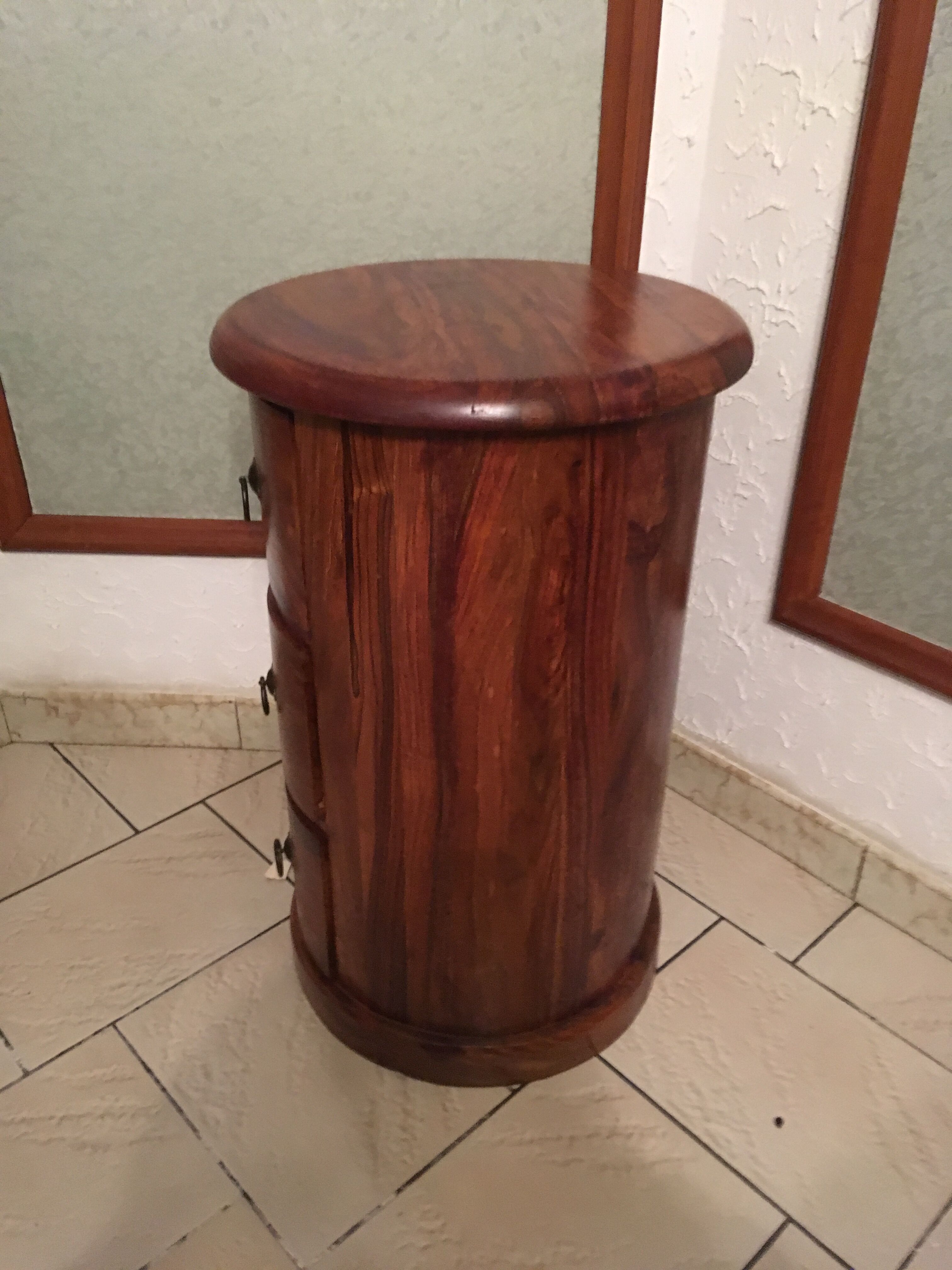 Furniture round solid rosewood 3 drawers 1950/60