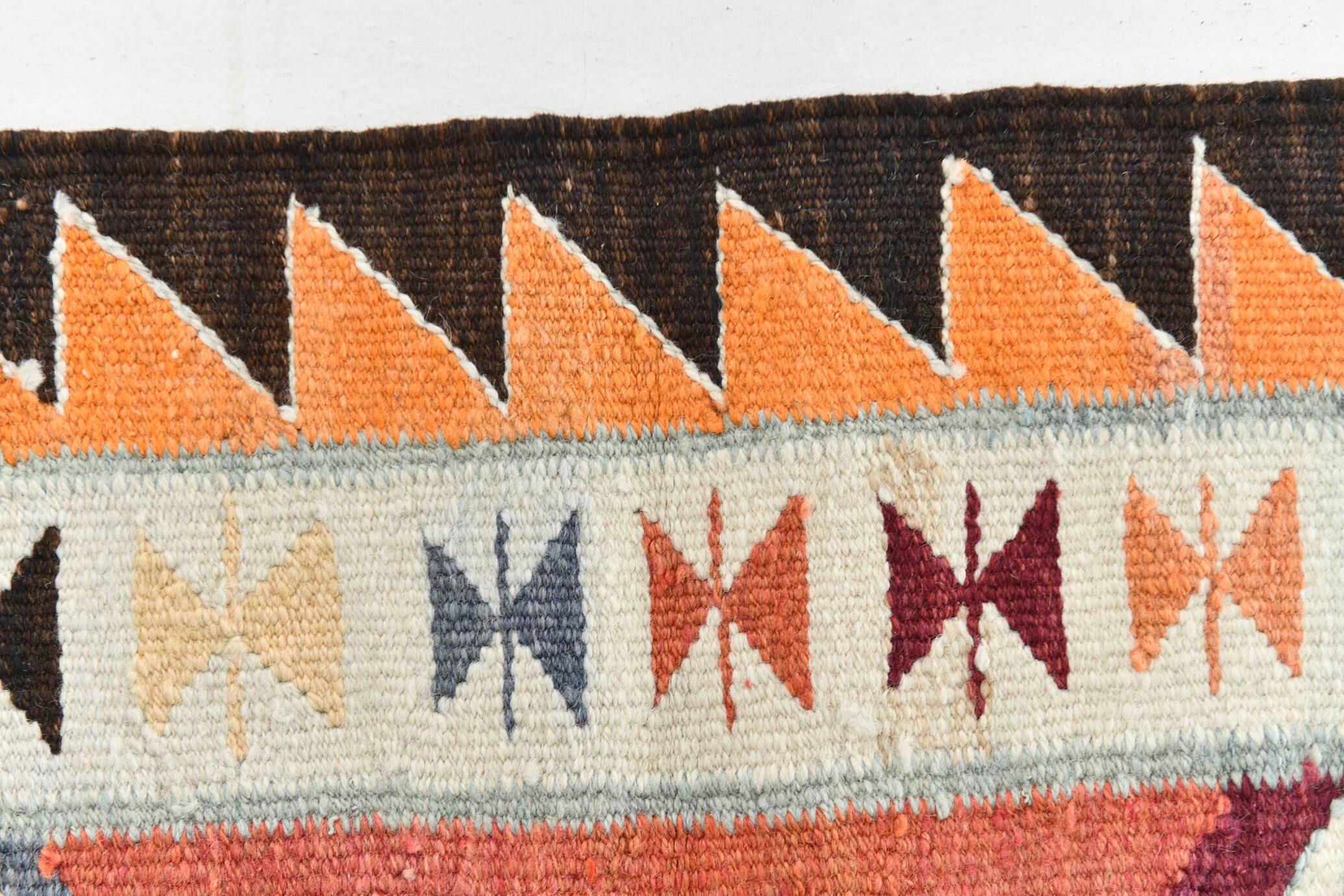3x10 Turkish Orange & Burgundy Kilim Runner Rug, 92x302Cm