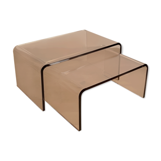 2 altuglas smoked nesting coffee table, 1970s